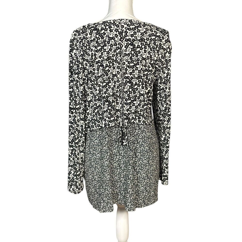 J Jill Top Wearever Size Large Black Floral Tie Back Long Sleeve Stretch Boxy - Picture 3 of 12